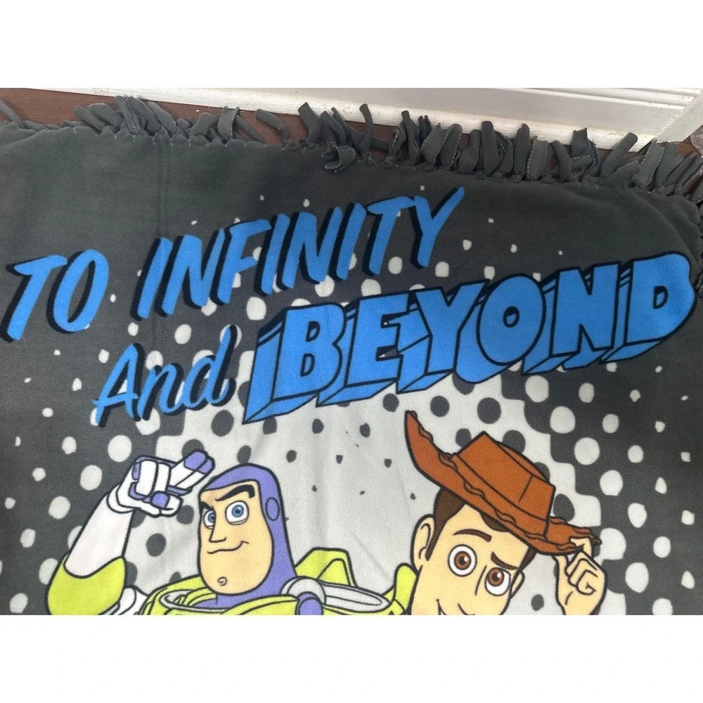 Toy Story Buzz Lightyear Woody Fleece Tie Blanket Gray 54x44